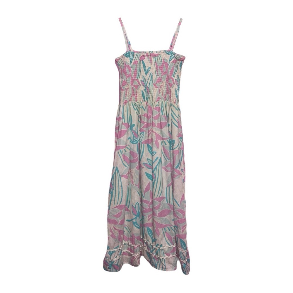 Sail to Sable Midi Dress Women’s Large White Pink Smocked